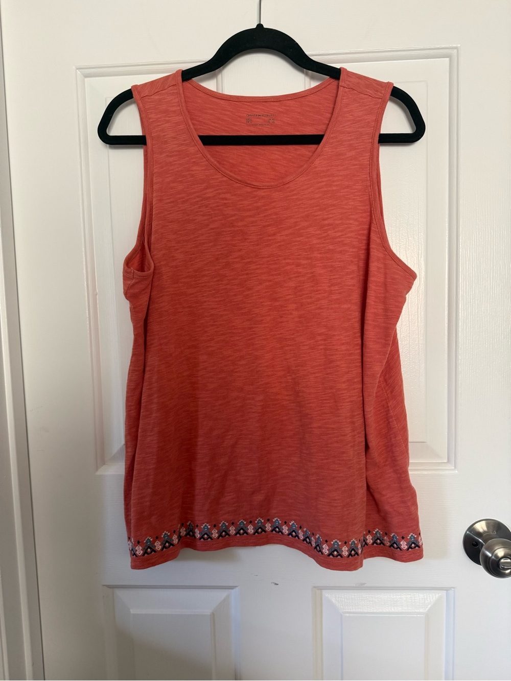 Canyon Retreat Embroidered Hem Slub Knit Tank Top Terracotta Orange Large